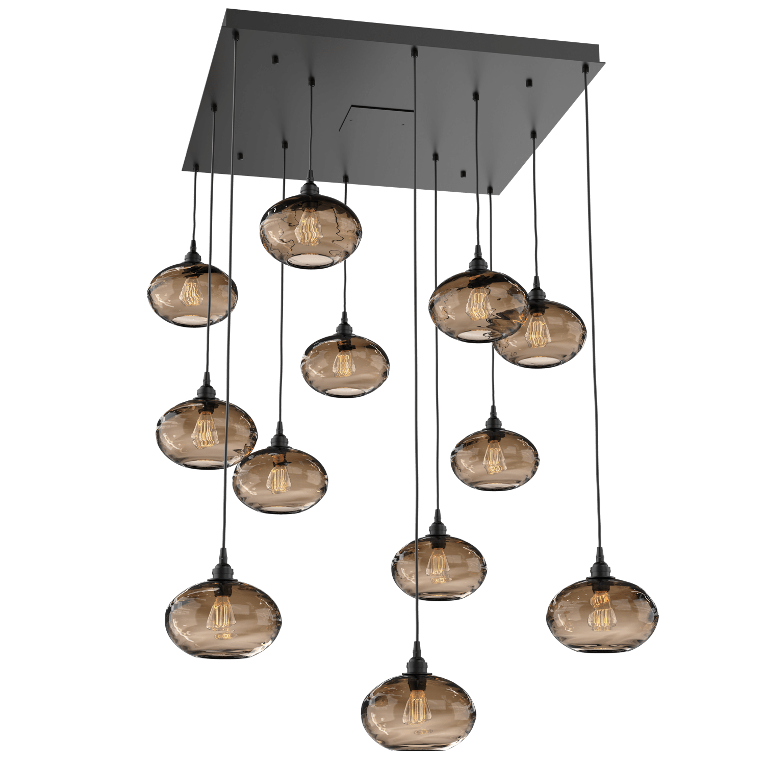 CHB0036-12-MB-OB-Hammerton-Studio-Optic-Blown-Glass-Coppa-12-light-square-pendant-chandelier-with-matte-black-finish-and-optic-bronze-blown-glass-shades-and-incandescent-lamping