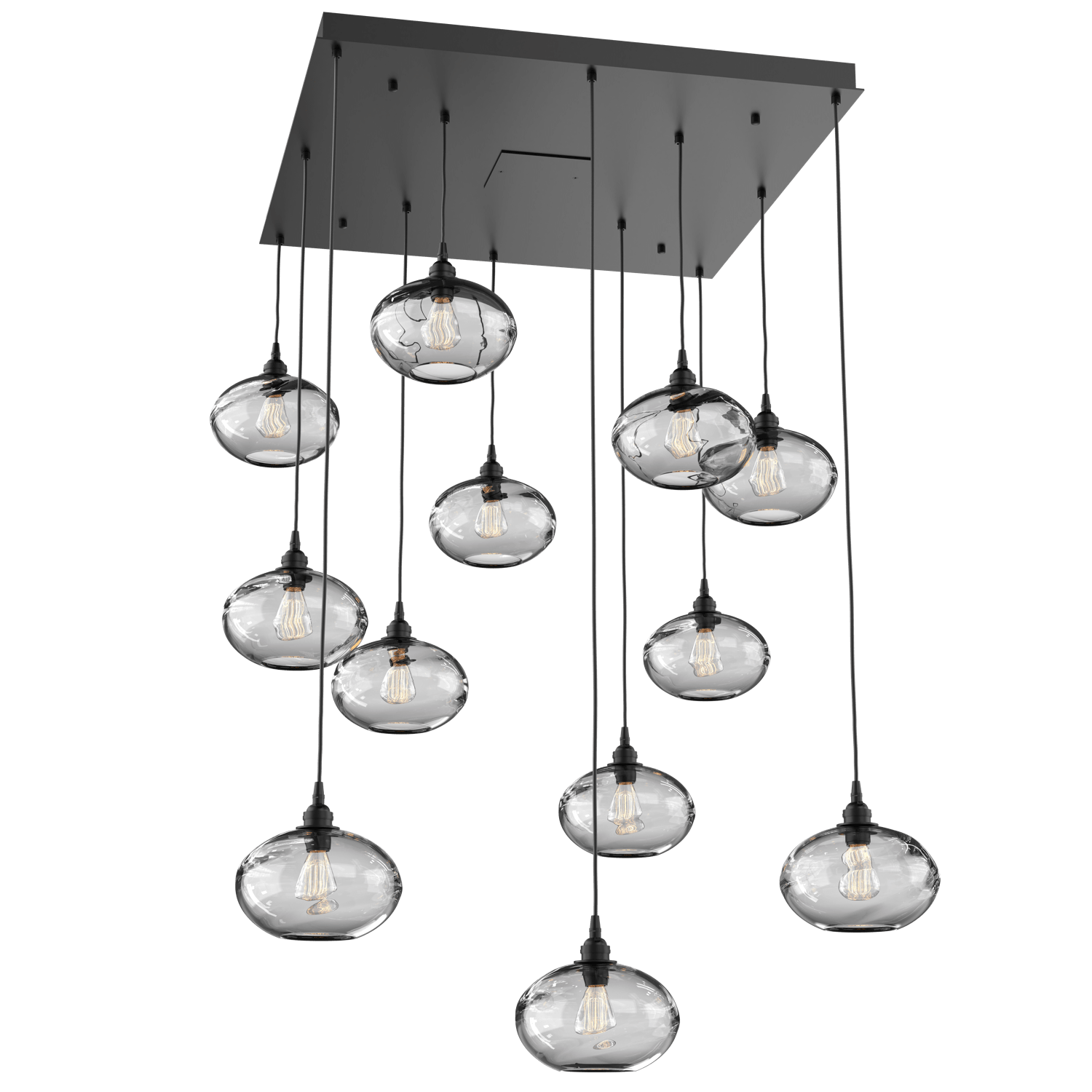 CHB0036-12-MB-OC-Hammerton-Studio-Optic-Blown-Glass-Coppa-12-light-square-pendant-chandelier-with-matte-black-finish-and-optic-clear-blown-glass-shades-and-incandescent-lamping