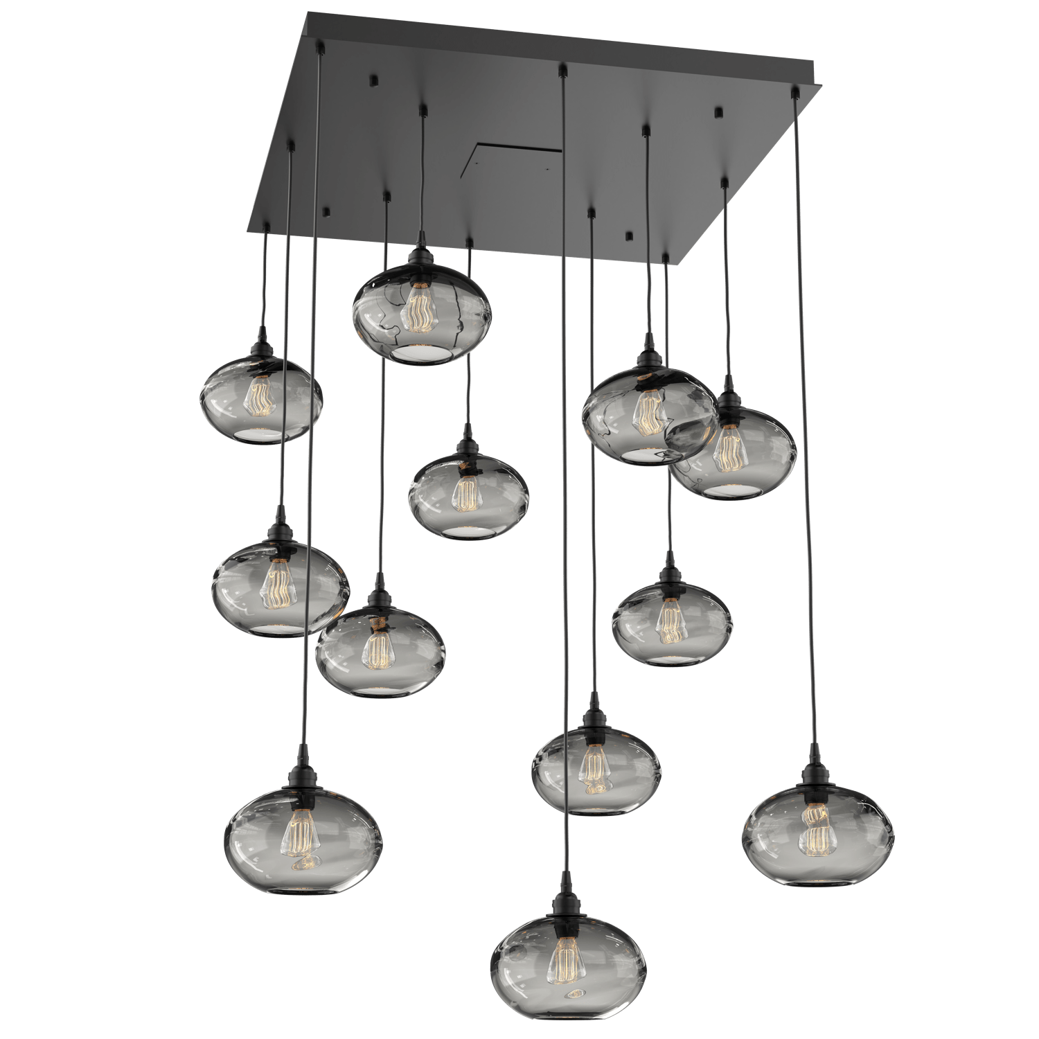 CHB0036-12-MB-OS-Hammerton-Studio-Optic-Blown-Glass-Coppa-12-light-square-pendant-chandelier-with-matte-black-finish-and-optic-smoke-blown-glass-shades-and-incandescent-lamping