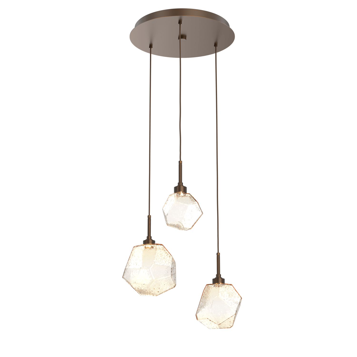 CHB0039-03-FB-A-Hammerton-Studio-Gem-3-light-round-pendant-chandelier-with-flat-bronze-finish-and-amber-blown-glass-shades-and-LED-lamping