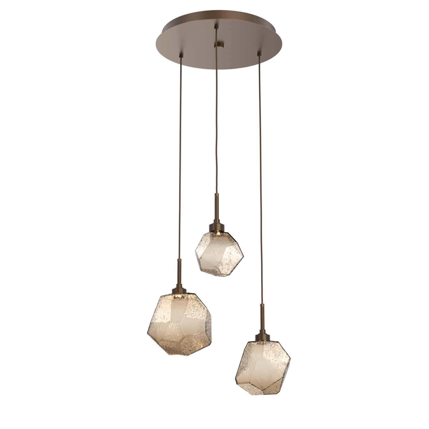 CHB0039-03-FB-B-Hammerton-Studio-Gem-3-light-round-pendant-chandelier-with-flat-bronze-finish-and-bronze-blown-glass-shades-and-LED-lamping