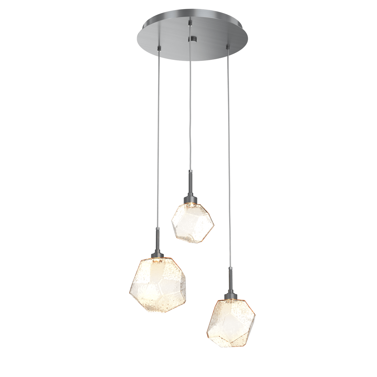 CHB0039-03-GM-A-Hammerton-Studio-Gem-3-light-round-pendant-chandelier-with-gunmetal-finish-and-amber-blown-glass-shades-and-LED-lamping