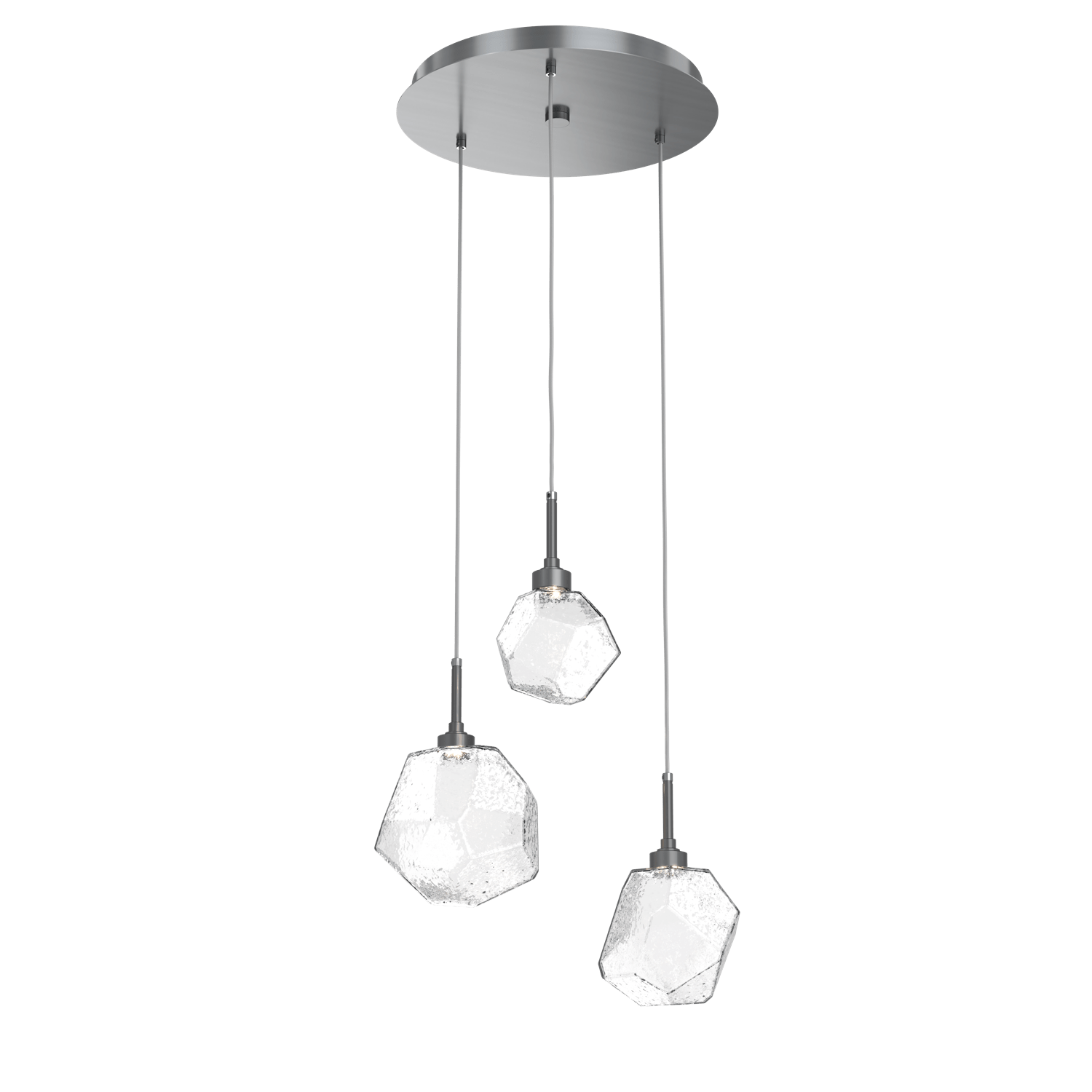 CHB0039-03-GM-C-Hammerton-Studio-Gem-3-light-round-pendant-chandelier-with-gunmetal-finish-and-clear-blown-glass-shades-and-LED-lamping