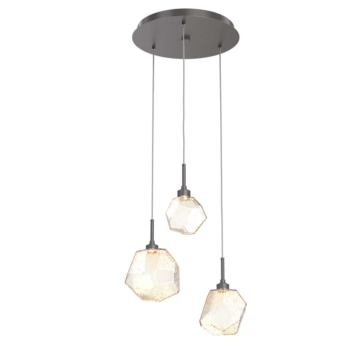 CHB0039-03-GP-A-Hammerton-Studio-Gem-3-light-round-pendant-chandelier-with-graphite-finish-and-amber-blown-glass-shades-and-LED-lamping