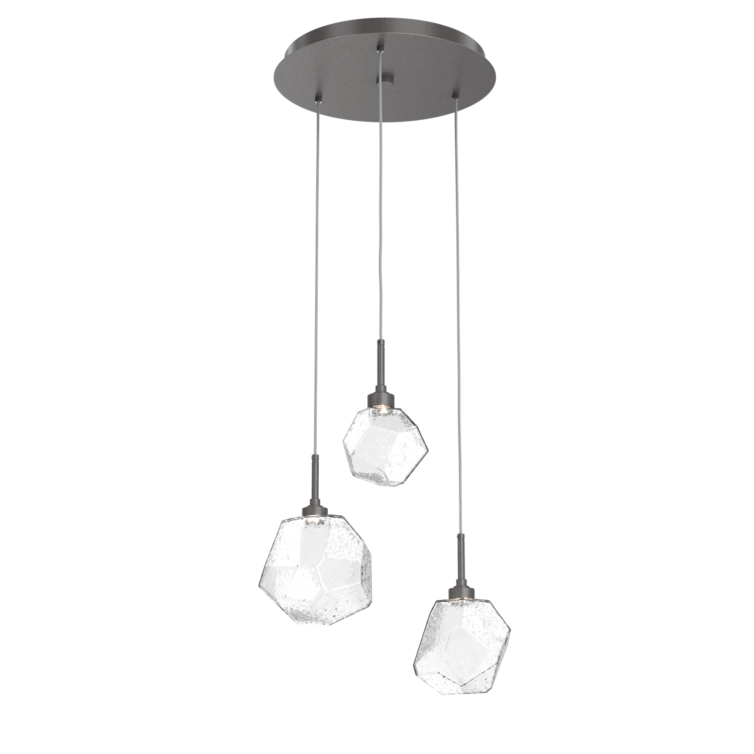 CHB0039-03-GP-C-Hammerton-Studio-Gem-3-light-round-pendant-chandelier-with-graphite-finish-and-clear-blown-glass-shades-and-LED-lamping
