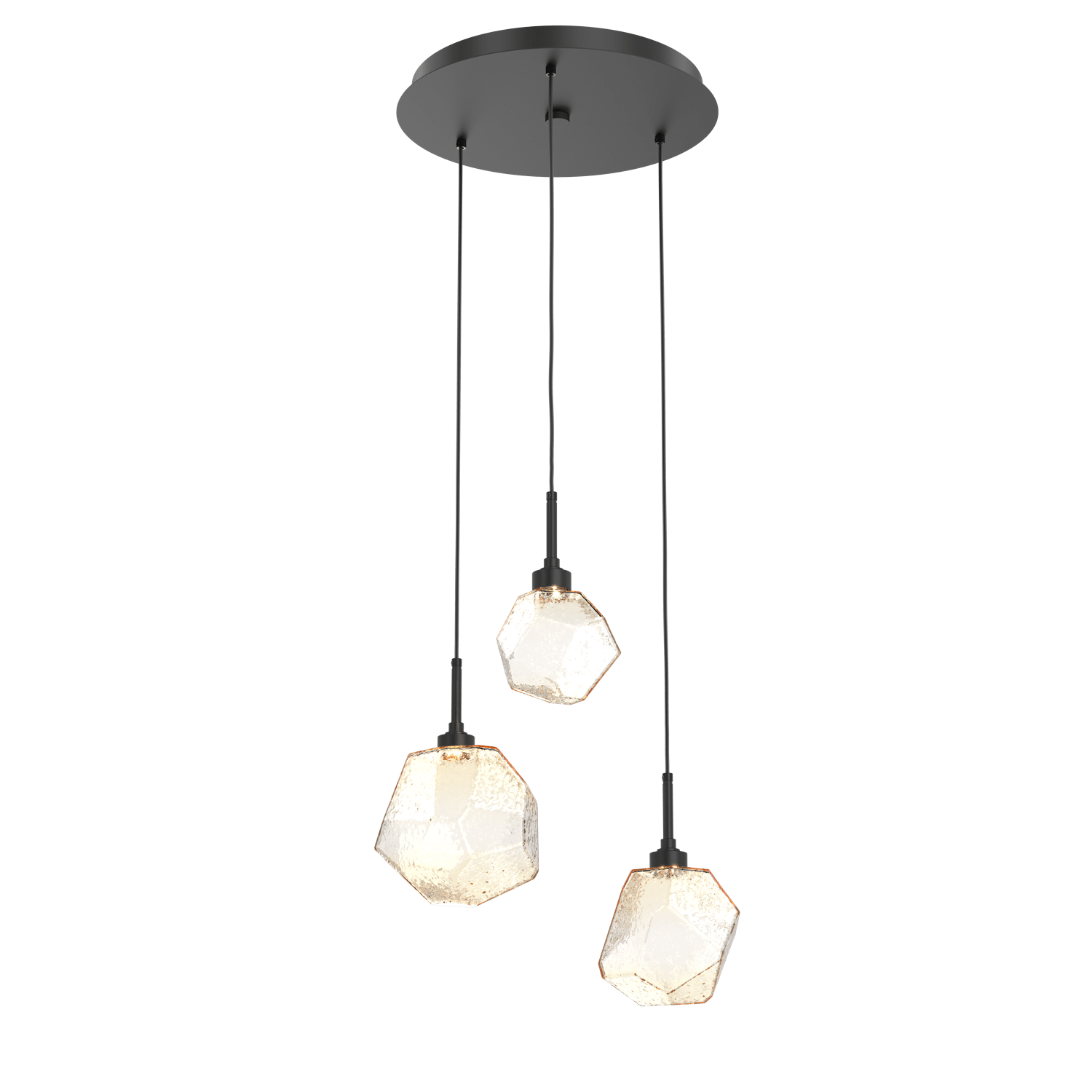 CHB0039-03-MB-A-Hammerton-Studio-Gem-3-light-round-pendant-chandelier-with-matte-black-finish-and-amber-blown-glass-shades-and-LED-lamping