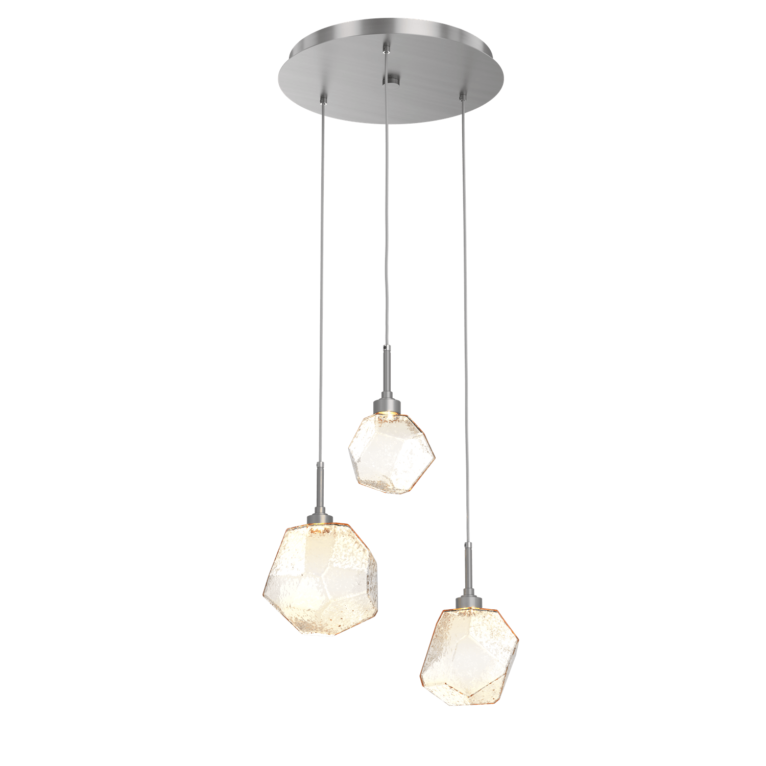 CHB0039-03-SN-A-Hammerton-Studio-Gem-3-light-round-pendant-chandelier-with-satin-nickel-finish-and-amber-blown-glass-shades-and-LED-lamping