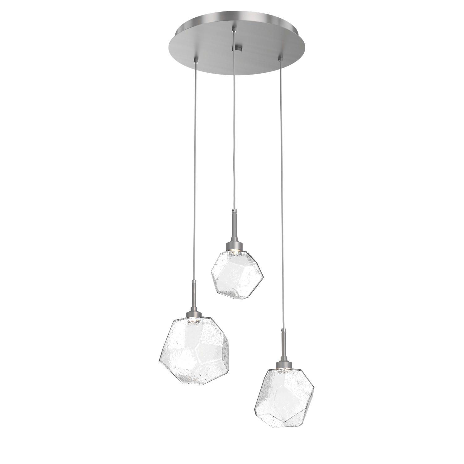 CHB0039-03-SN-C-Hammerton-Studio-Gem-3-light-round-pendant-chandelier-with-satin-nickel-finish-and-clear-blown-glass-shades-and-LED-lamping