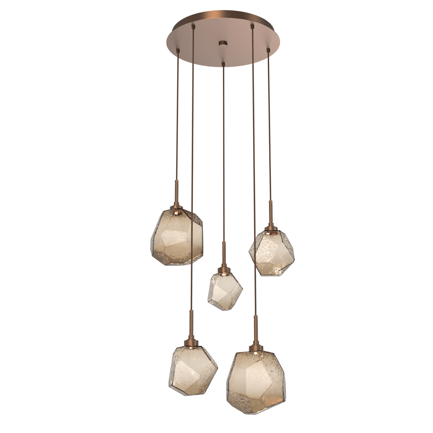 CHB0039-05-BB-B-Hammerton-Studio-Gem-5-light-round-pendant-chandelier-with-burnished-bronze-finish-and-bronze-blown-glass-shades-and-LED-lamping
