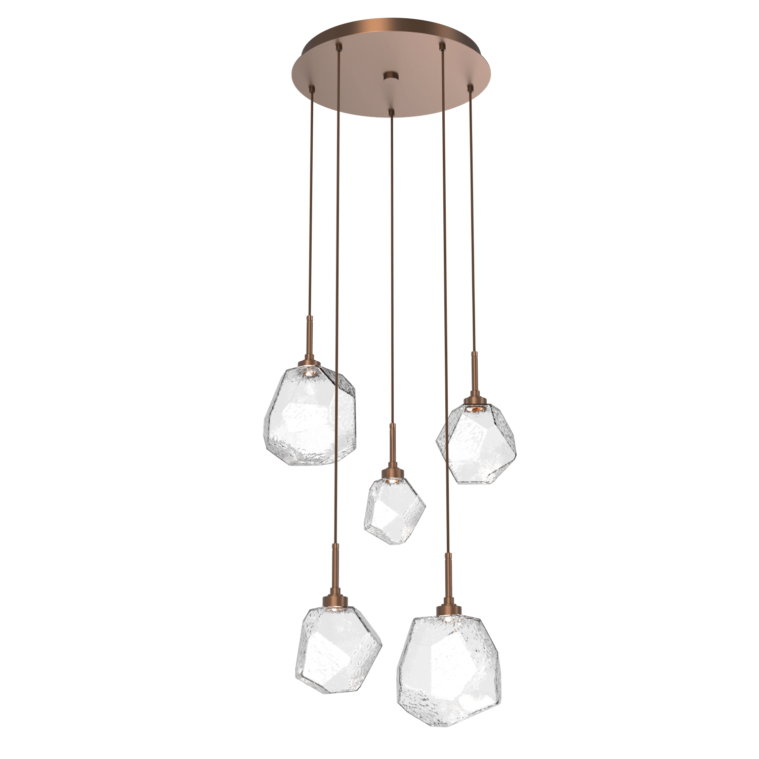 CHB0039-05-BB-C-Hammerton-Studio-Gem-5-light-round-pendant-chandelier-with-burnished-bronze-finish-and-clear-blown-glass-shades-and-LED-lamping