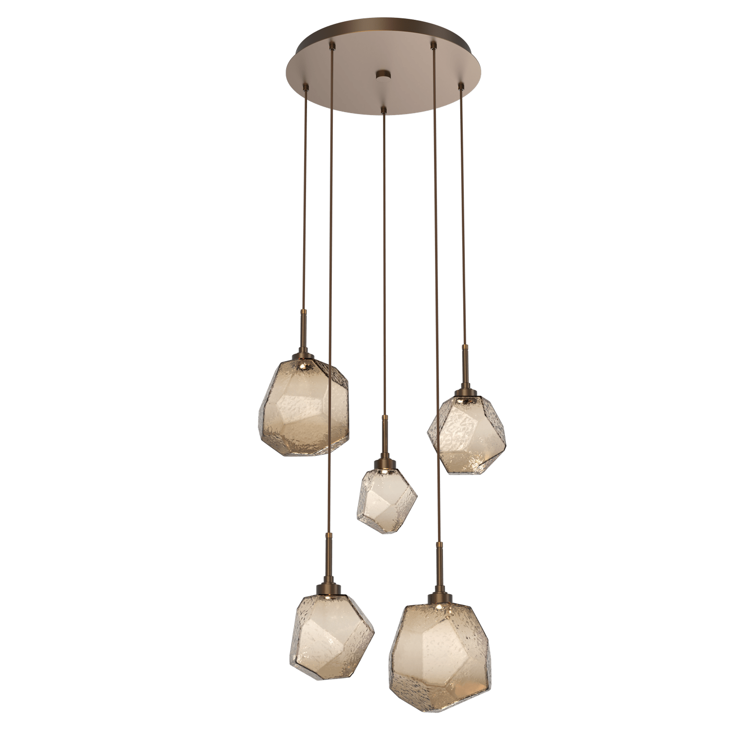 CHB0039-05-FB-B-Hammerton-Studio-Gem-5-light-round-pendant-chandelier-with-flat-bronze-finish-and-bronze-blown-glass-shades-and-LED-lamping