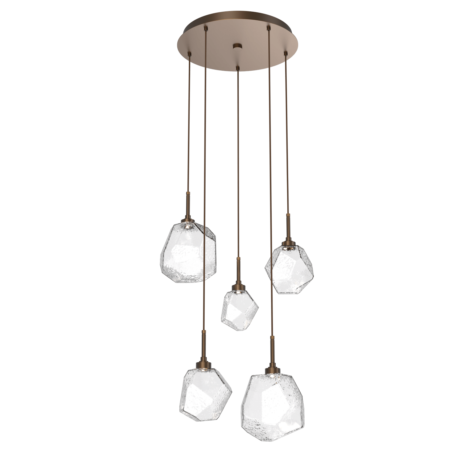 CHB0039-05-FB-C-Hammerton-Studio-Gem-5-light-round-pendant-chandelier-with-flat-bronze-finish-and-clear-blown-glass-shades-and-LED-lamping