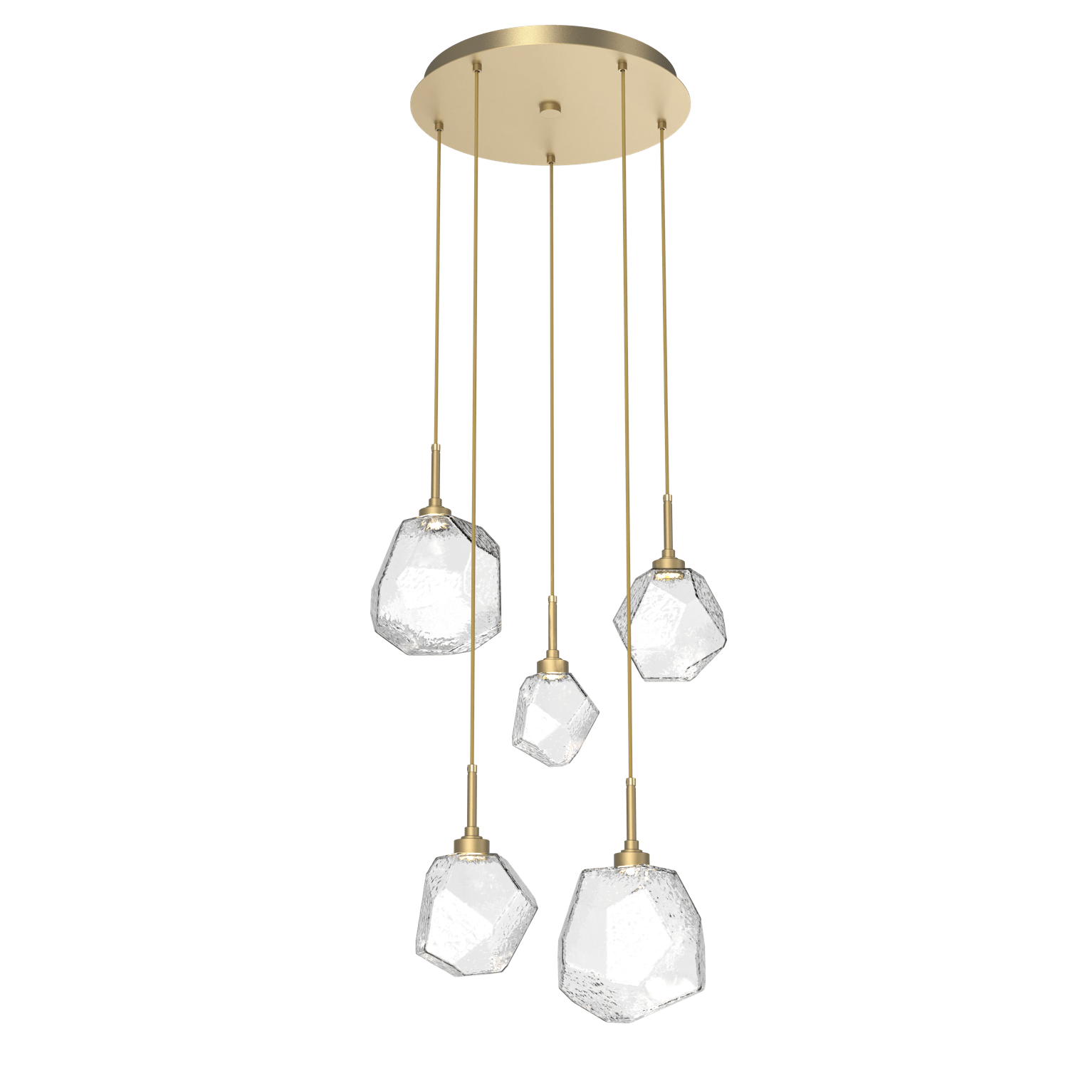CHB0039-05-GB-C-Hammerton-Studio-Gem-5-light-round-pendant-chandelier-with-gilded-brass-finish-and-clear-blown-glass-shades-and-LED-lamping