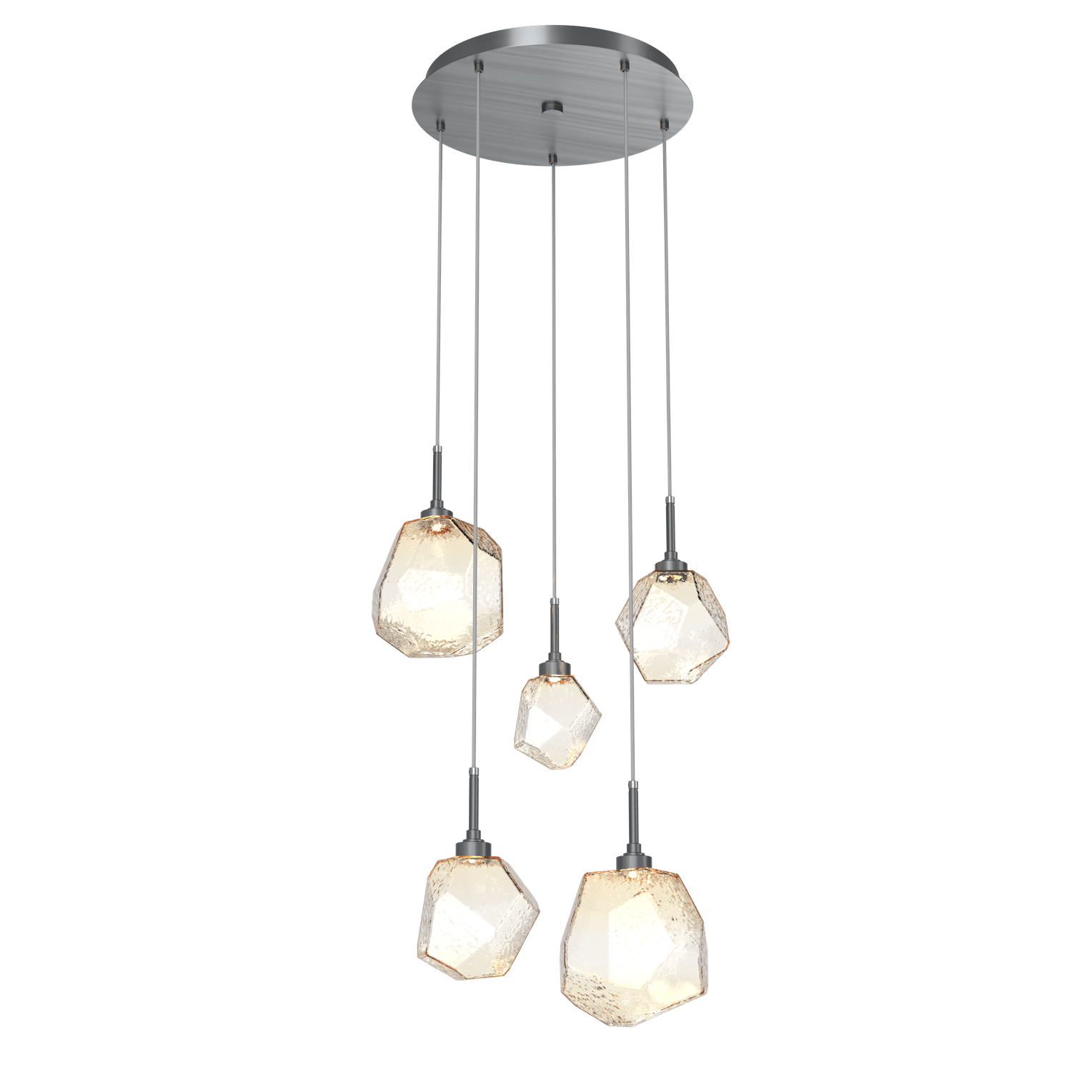 CHB0039-05-GM-A-Hammerton-Studio-Gem-5-light-round-pendant-chandelier-with-gunmetal-finish-and-amber-blown-glass-shades-and-LED-lamping