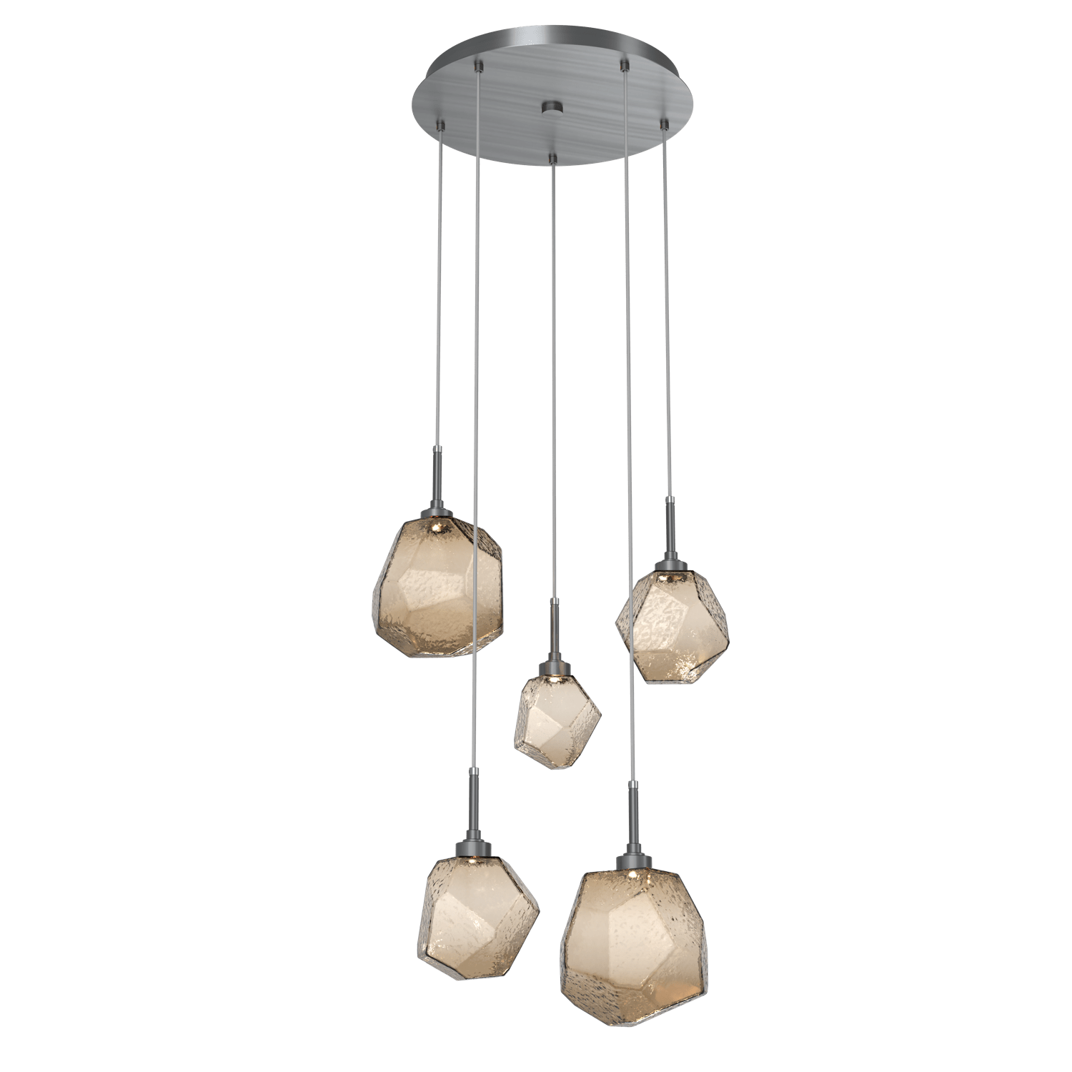 CHB0039-05-GM-B-Hammerton-Studio-Gem-5-light-round-pendant-chandelier-with-gunmetal-finish-and-bronze-blown-glass-shades-and-LED-lamping