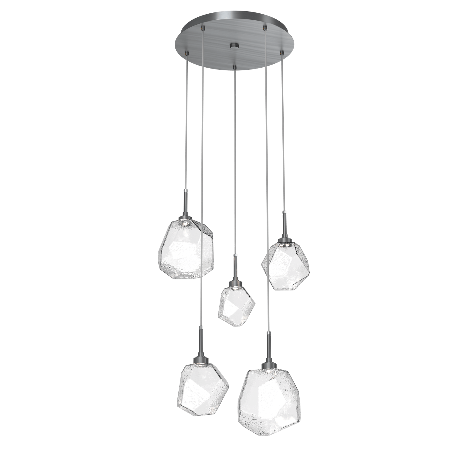 CHB0039-05-GM-C-Hammerton-Studio-Gem-5-light-round-pendant-chandelier-with-gunmetal-finish-and-clear-blown-glass-shades-and-LED-lamping