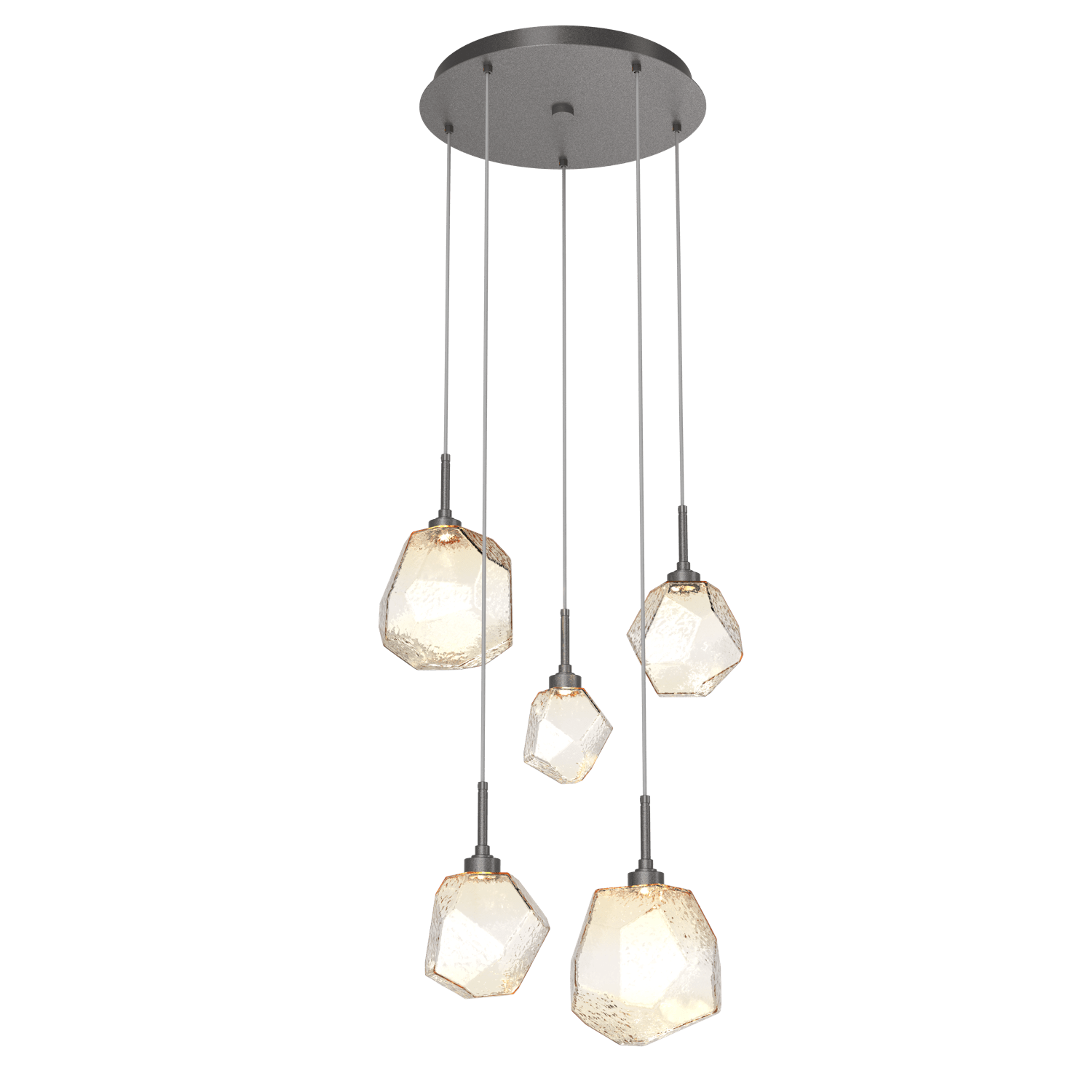 CHB0039-05-GP-A-Hammerton-Studio-Gem-5-light-round-pendant-chandelier-with-graphite-finish-and-amber-blown-glass-shades-and-LED-lamping