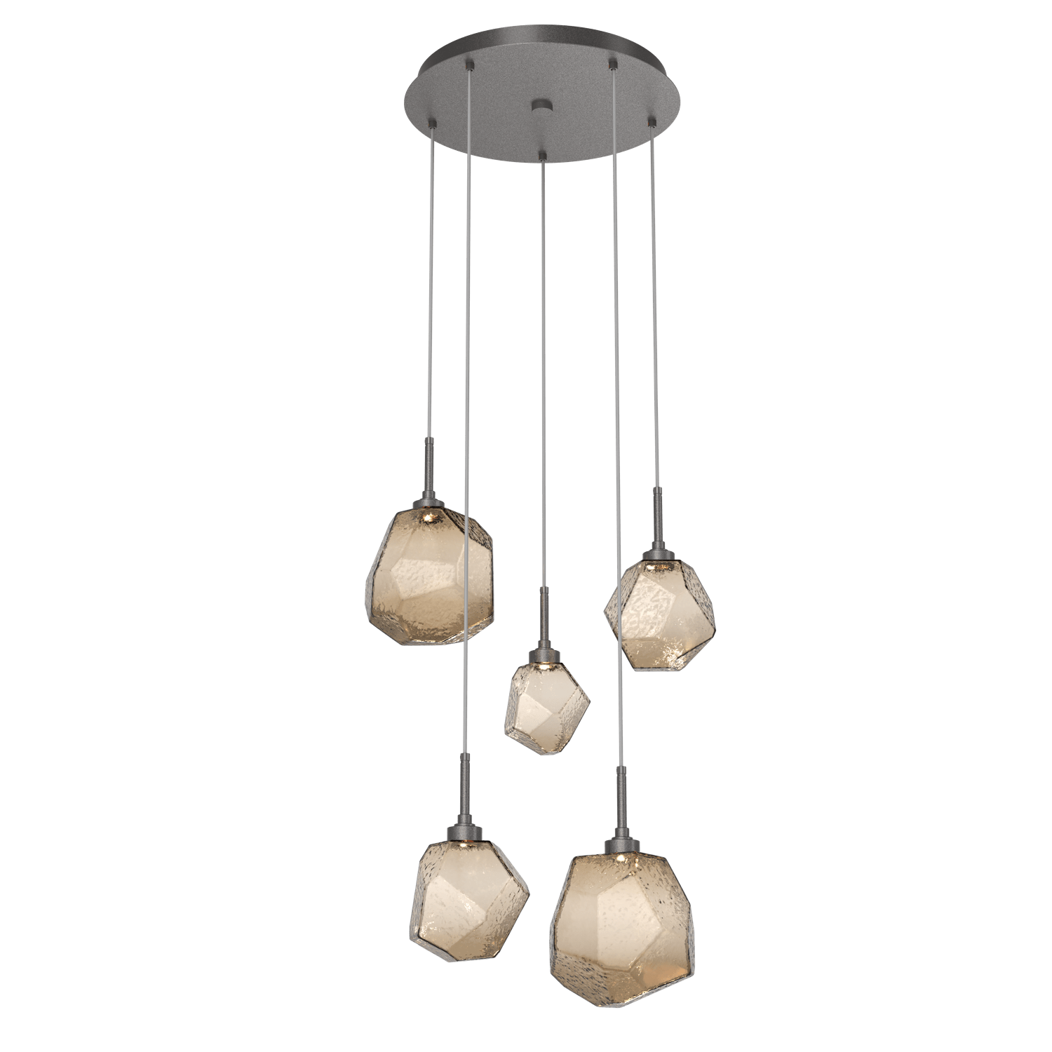 CHB0039-05-GP-B-Hammerton-Studio-Gem-5-light-round-pendant-chandelier-with-graphite-finish-and-bronze-blown-glass-shades-and-LED-lamping
