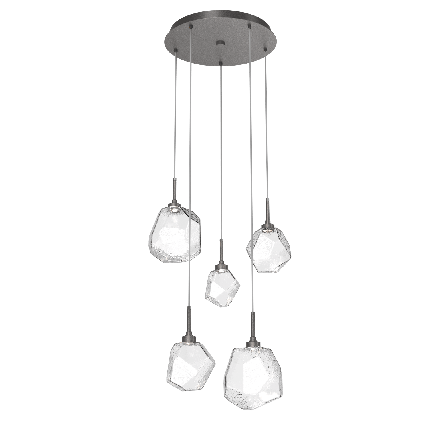 CHB0039-05-GP-C-Hammerton-Studio-Gem-5-light-round-pendant-chandelier-with-graphite-finish-and-clear-blown-glass-shades-and-LED-lamping