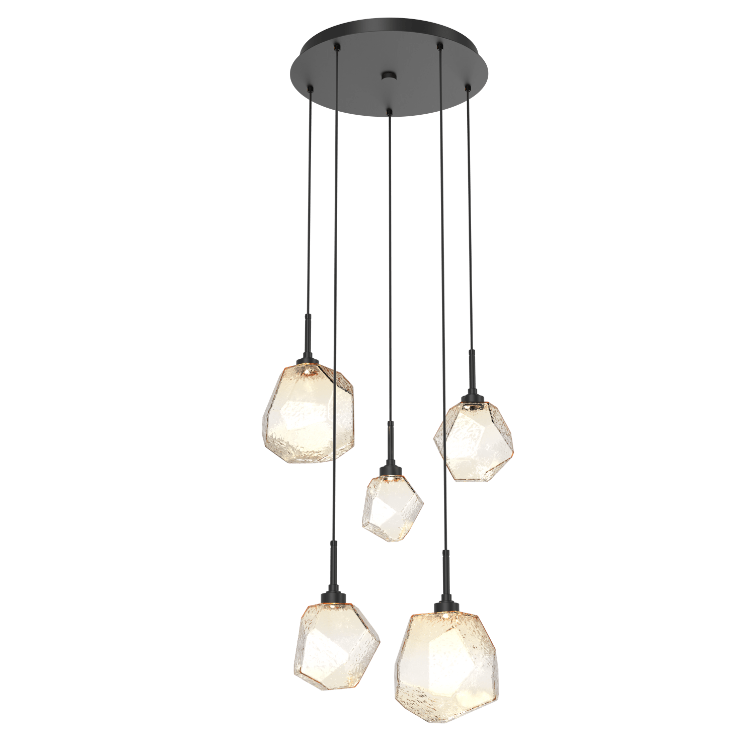 CHB0039-05-MB-A-Hammerton-Studio-Gem-5-light-round-pendant-chandelier-with-matte-black-finish-and-amber-blown-glass-shades-and-LED-lamping