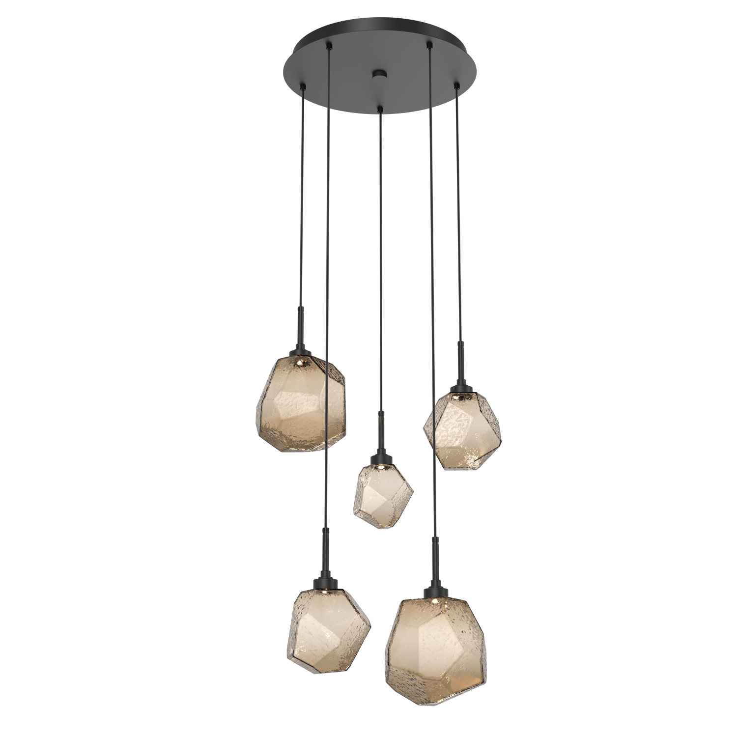 CHB0039-05-MB-B-Hammerton-Studio-Gem-5-light-round-pendant-chandelier-with-matte-black-finish-and-bronze-blown-glass-shades-and-LED-lamping