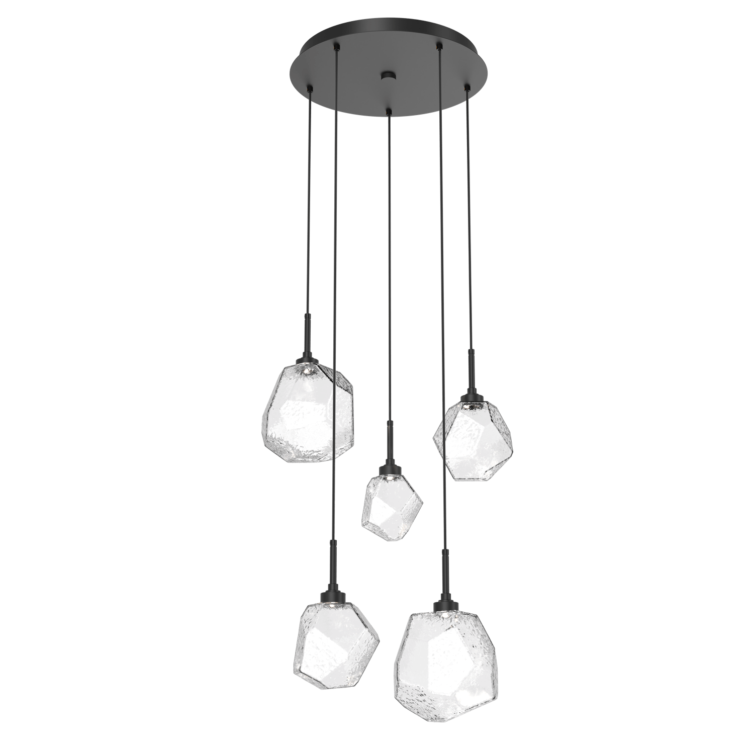 CHB0039-05-MB-C-Hammerton-Studio-Gem-5-light-round-pendant-chandelier-with-matte-black-finish-and-clear-blown-glass-shades-and-LED-lamping