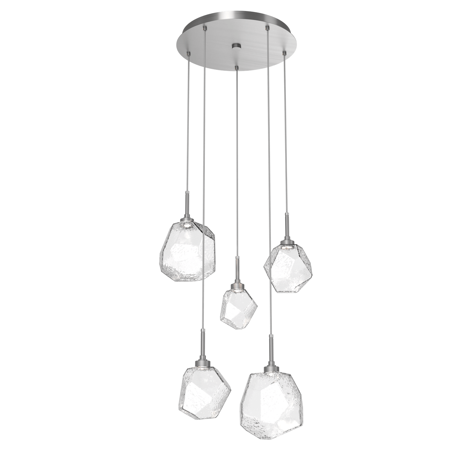 CHB0039-05-SN-C-Hammerton-Studio-Gem-5-light-round-pendant-chandelier-with-satin-nickel-finish-and-clear-blown-glass-shades-and-LED-lamping