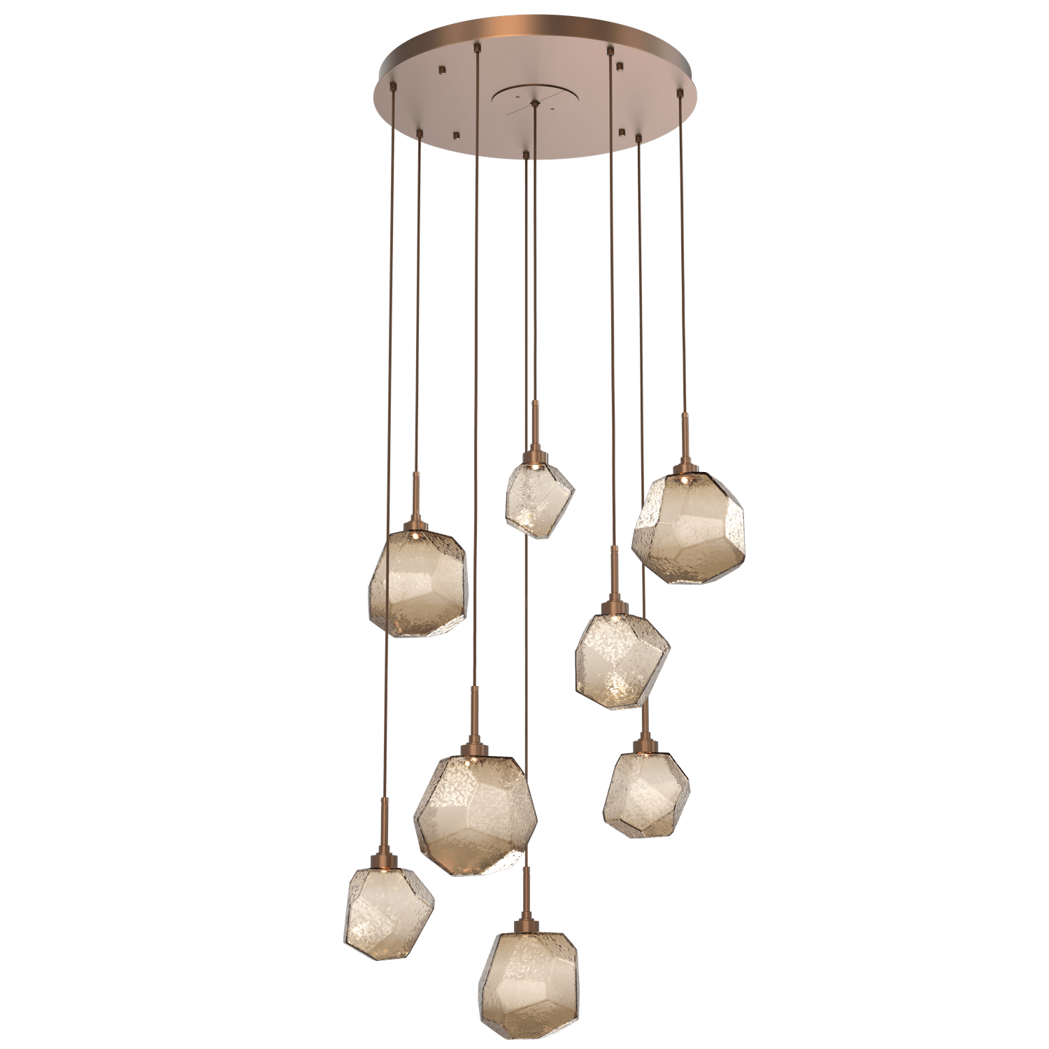 CHB0039-08-BB-B-Hammerton-Studio-Gem-8-light-round-pendant-chandelier-with-burnished-bronze-finish-and-bronze-blown-glass-shades-and-LED-lamping