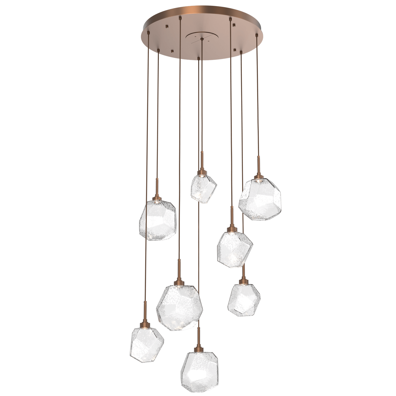 CHB0039-08-BB-C-Hammerton-Studio-Gem-8-light-round-pendant-chandelier-with-burnished-bronze-finish-and-clear-blown-glass-shades-and-LED-lamping
