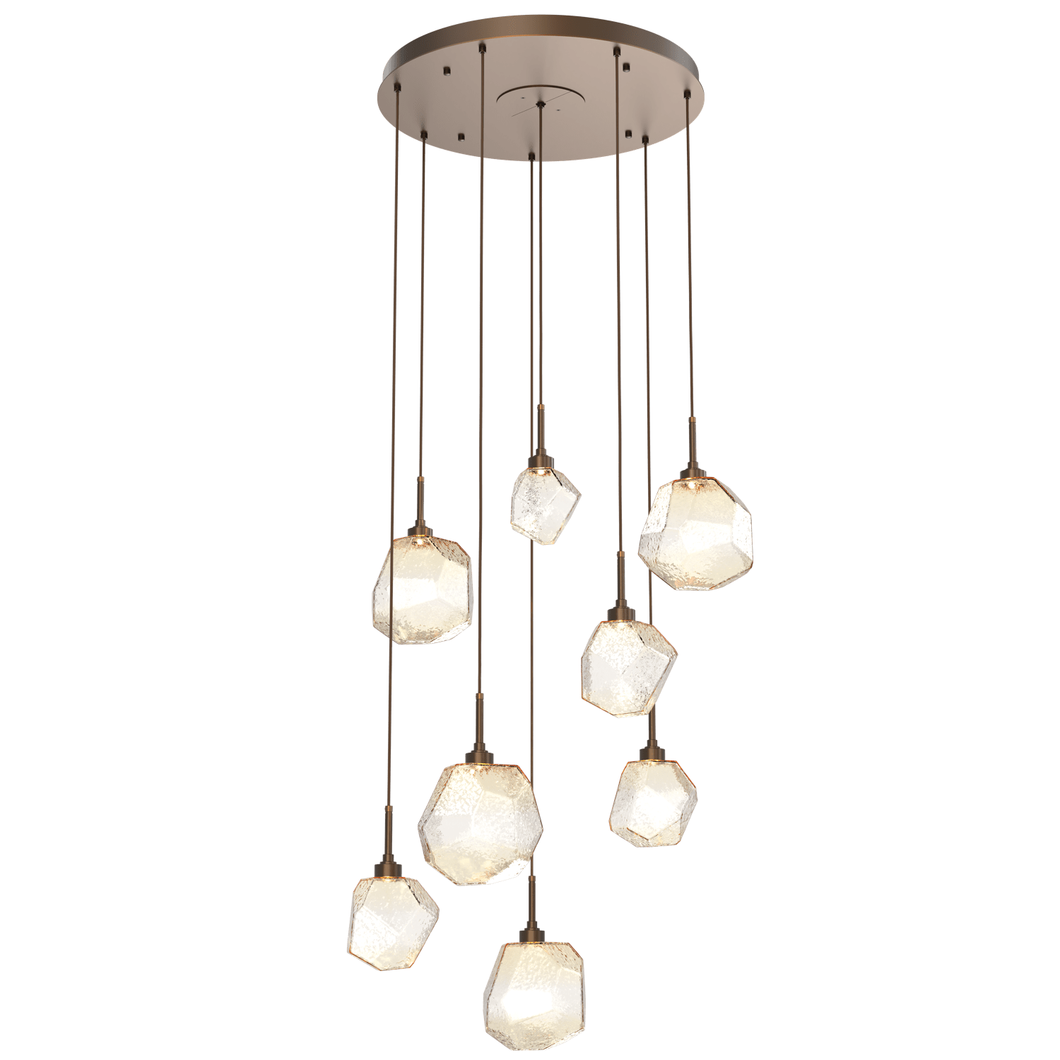 CHB0039-08-FB-A-Hammerton-Studio-Gem-8-light-round-pendant-chandelier-with-flat-bronze-finish-and-amber-blown-glass-shades-and-LED-lamping