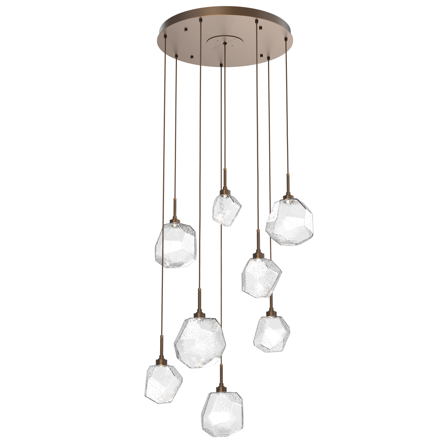 CHB0039-08-FB-C-Hammerton-Studio-Gem-8-light-round-pendant-chandelier-with-flat-bronze-finish-and-clear-blown-glass-shades-and-LED-lamping