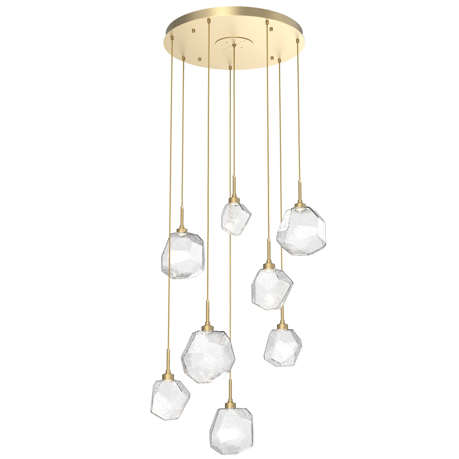 CHB0039-08-GB-C-Hammerton-Studio-Gem-8-light-round-pendant-chandelier-with-gilded-brass-finish-and-clear-blown-glass-shades-and-LED-lamping