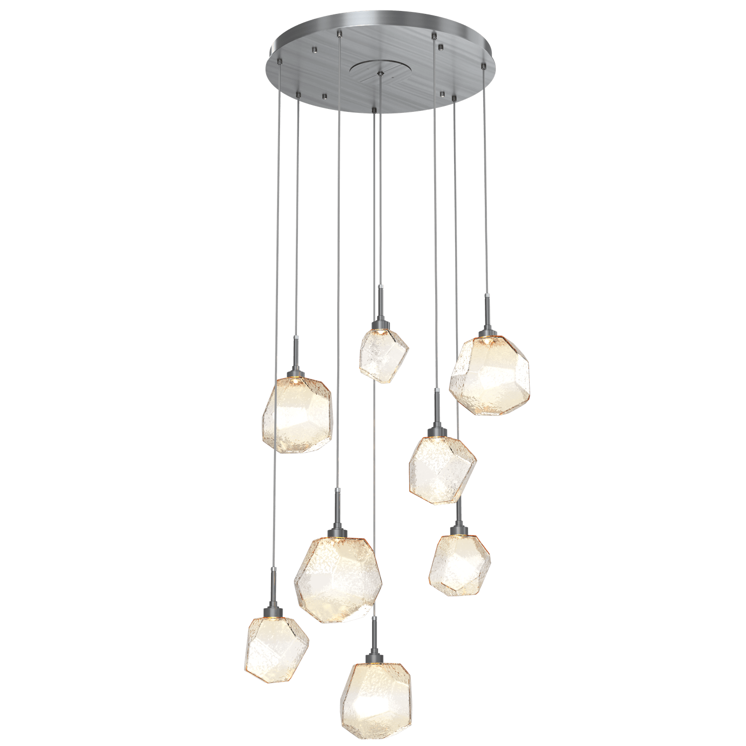 CHB0039-08-GM-A-Hammerton-Studio-Gem-8-light-round-pendant-chandelier-with-gunmetal-finish-and-amber-blown-glass-shades-and-LED-lamping