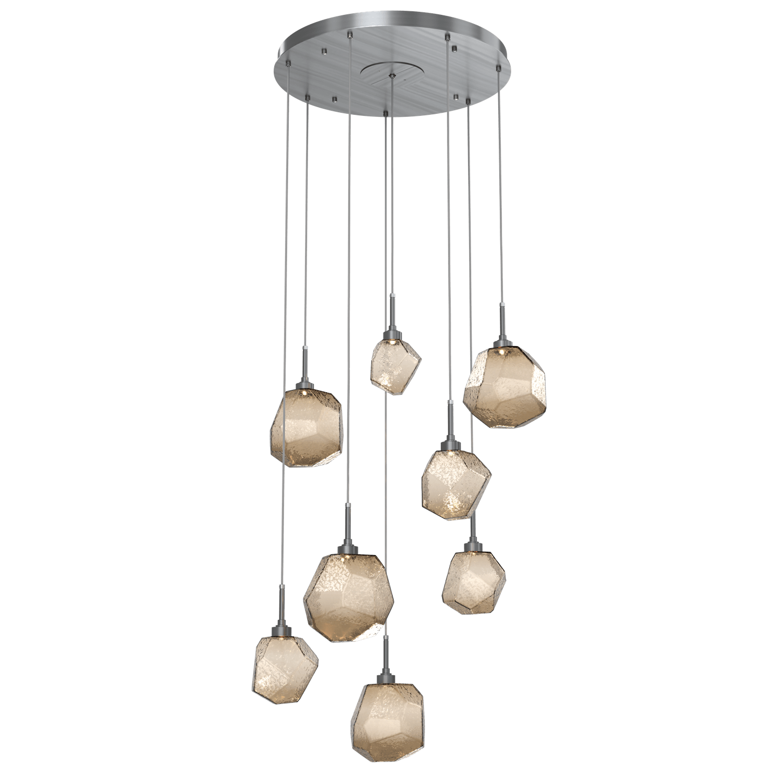CHB0039-08-GM-B-Hammerton-Studio-Gem-8-light-round-pendant-chandelier-with-gunmetal-finish-and-bronze-blown-glass-shades-and-LED-lamping