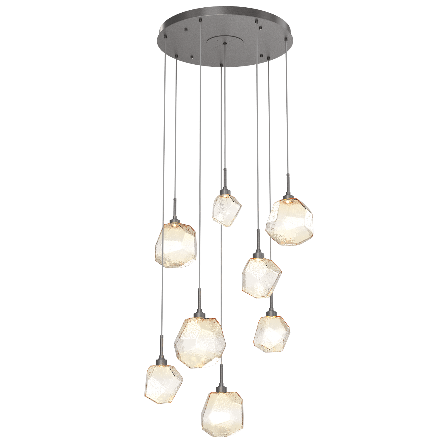 CHB0039-08-GP-A-Hammerton-Studio-Gem-8-light-round-pendant-chandelier-with-graphite-finish-and-amber-blown-glass-shades-and-LED-lamping