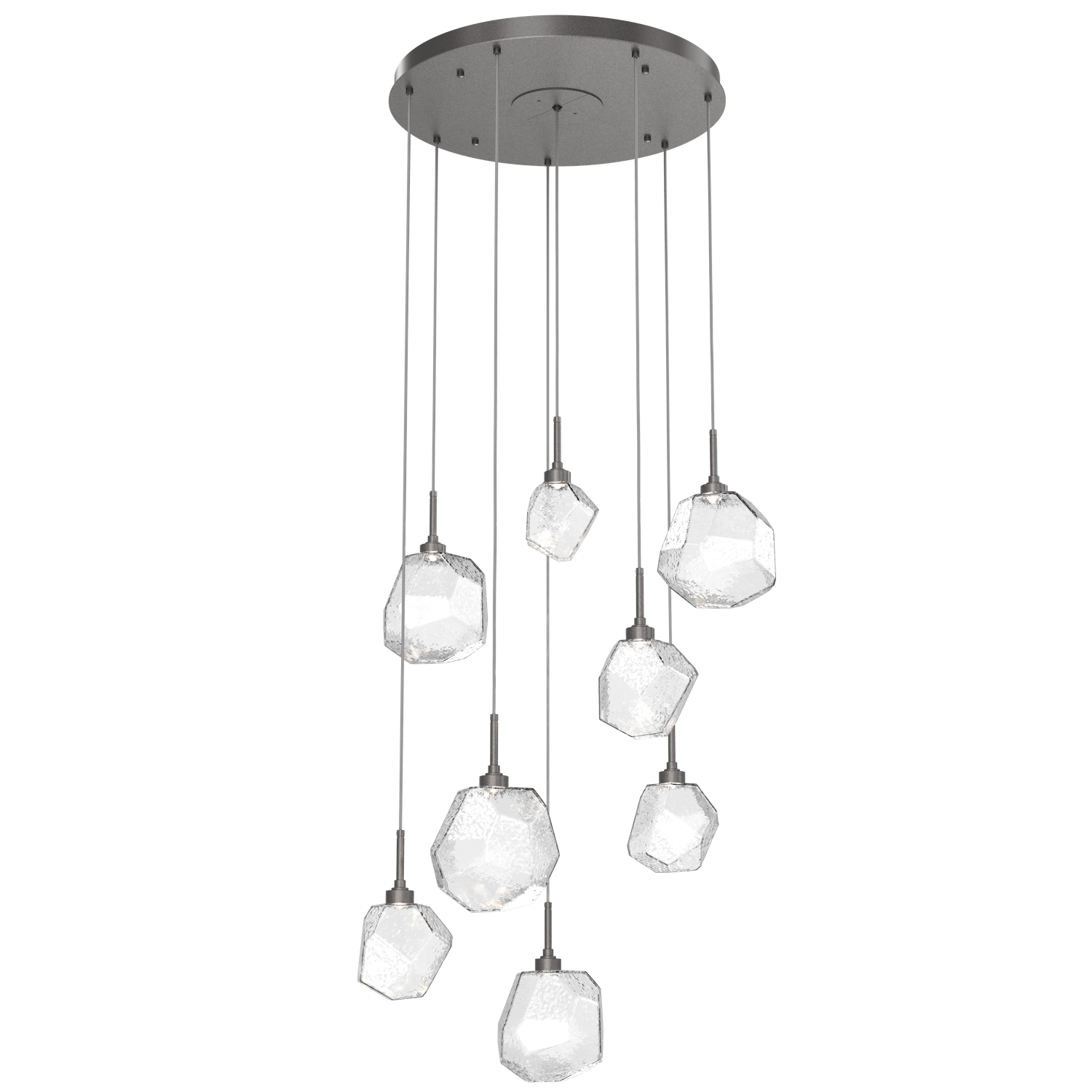 CHB0039-08-GP-C-Hammerton-Studio-Gem-8-light-round-pendant-chandelier-with-graphite-finish-and-clear-blown-glass-shades-and-LED-lamping