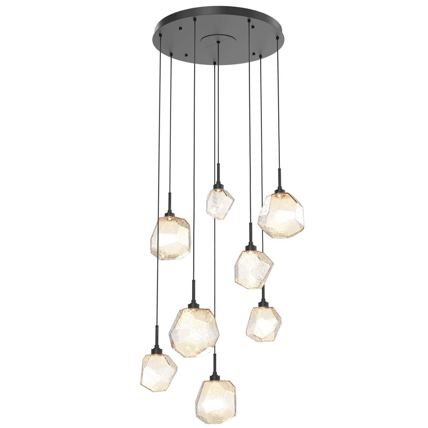 CHB0039-08-MB-A-Hammerton-Studio-Gem-8-light-round-pendant-chandelier-with-matte-black-finish-and-amber-blown-glass-shades-and-LED-lamping