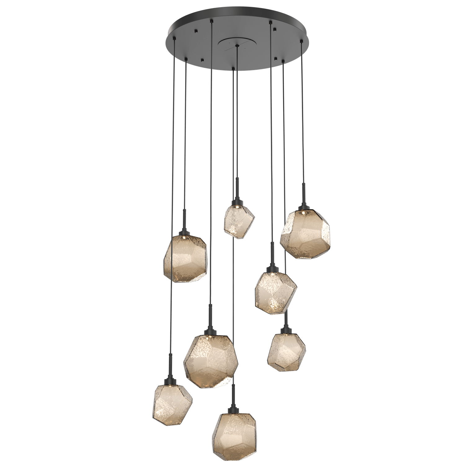 CHB0039-08-MB-B-Hammerton-Studio-Gem-8-light-round-pendant-chandelier-with-matte-black-finish-and-bronze-blown-glass-shades-and-LED-lamping