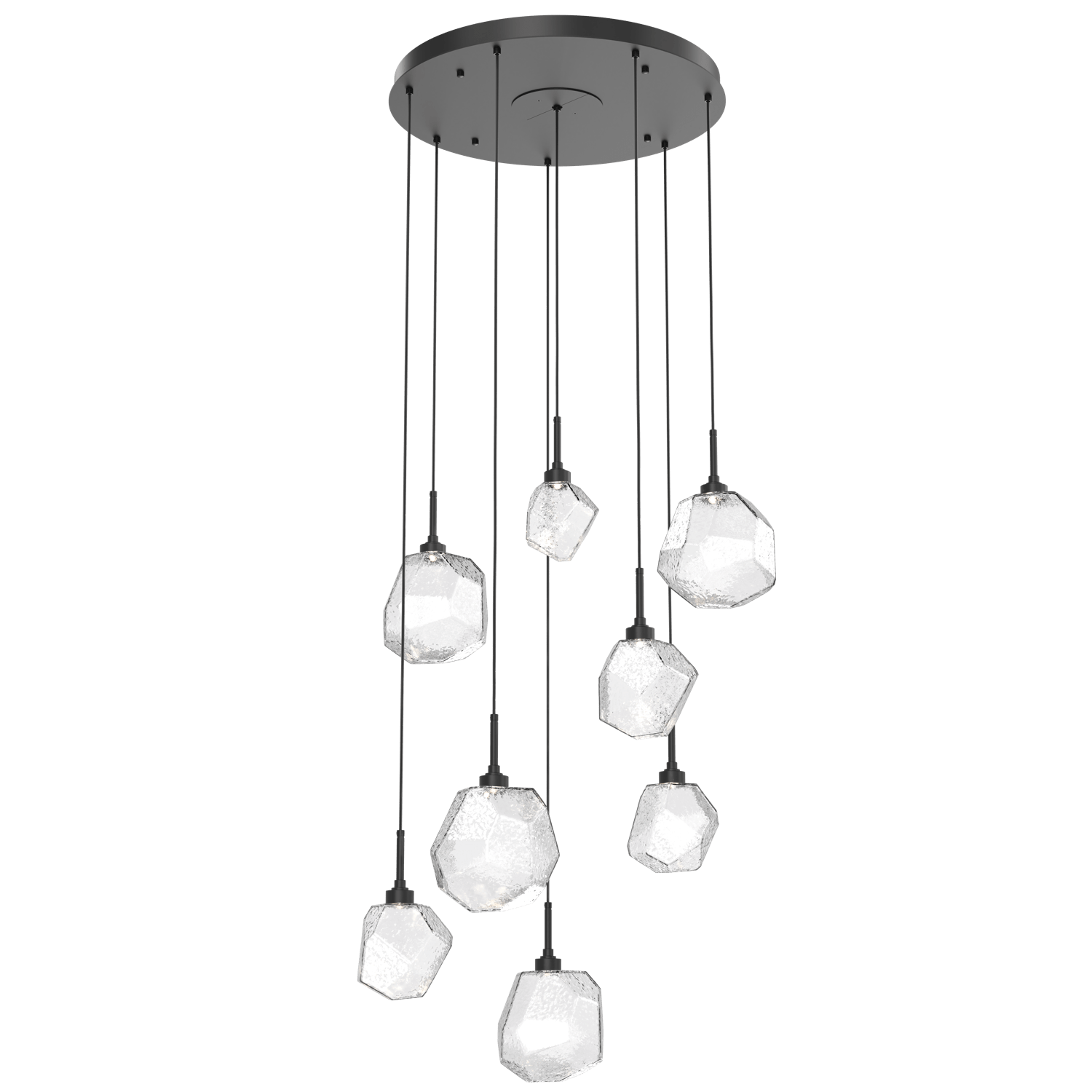 CHB0039-08-MB-C-Hammerton-Studio-Gem-8-light-round-pendant-chandelier-with-matte-black-finish-and-clear-blown-glass-shades-and-LED-lamping