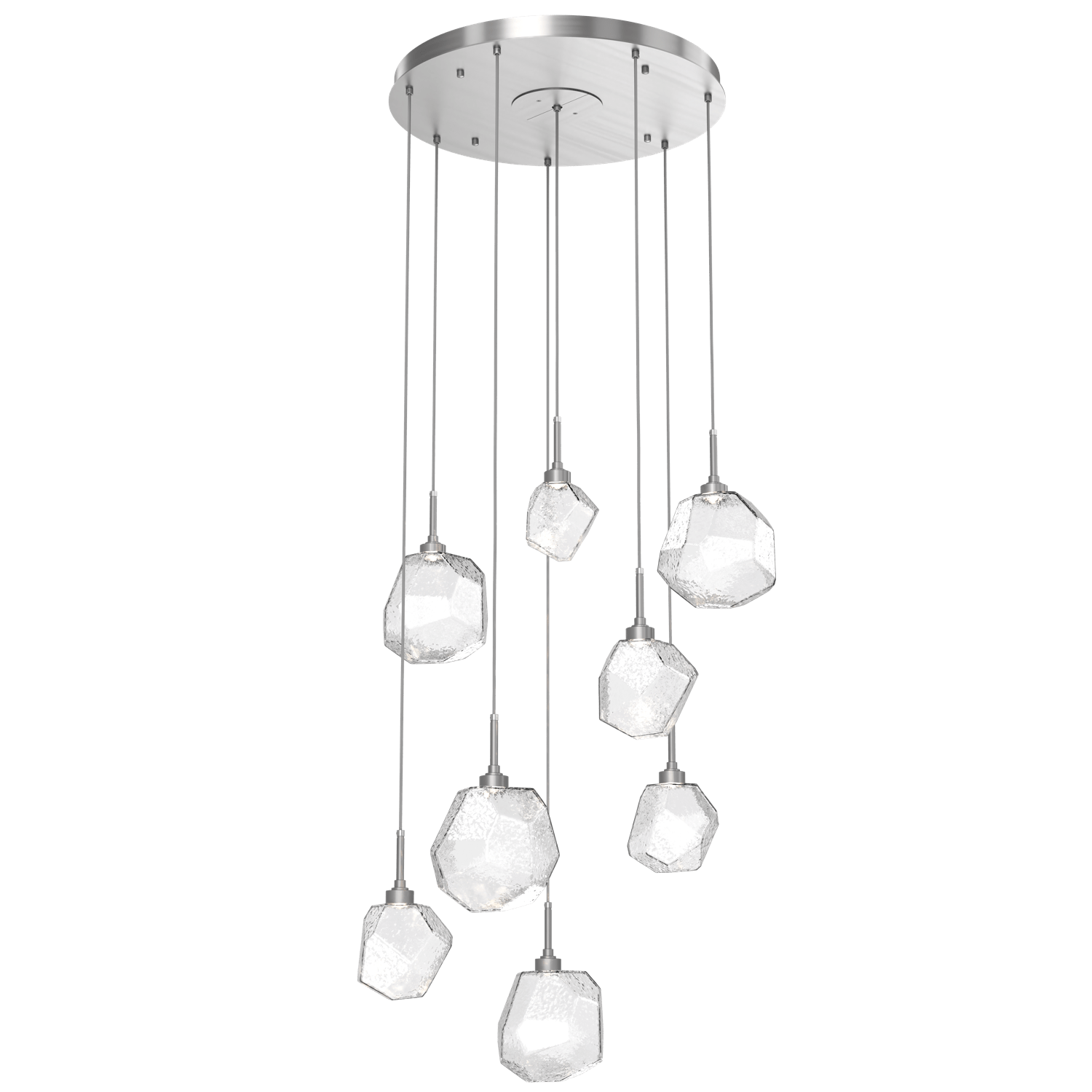 CHB0039-08-SN-C-Hammerton-Studio-Gem-8-light-round-pendant-chandelier-with-satin-nickel-finish-and-clear-blown-glass-shades-and-LED-lamping