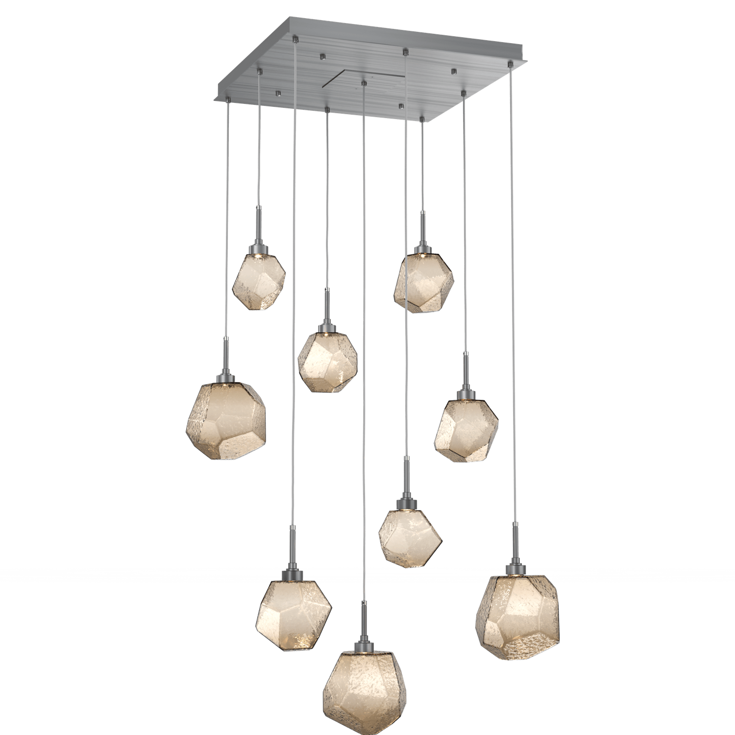 CHB0039-09-GM-B-Hammerton-Studio-Gem-9-light-square-pendant-chandelier-with-gunmetal-finish-and-bronze-blown-glass-shades-and-LED-lamping