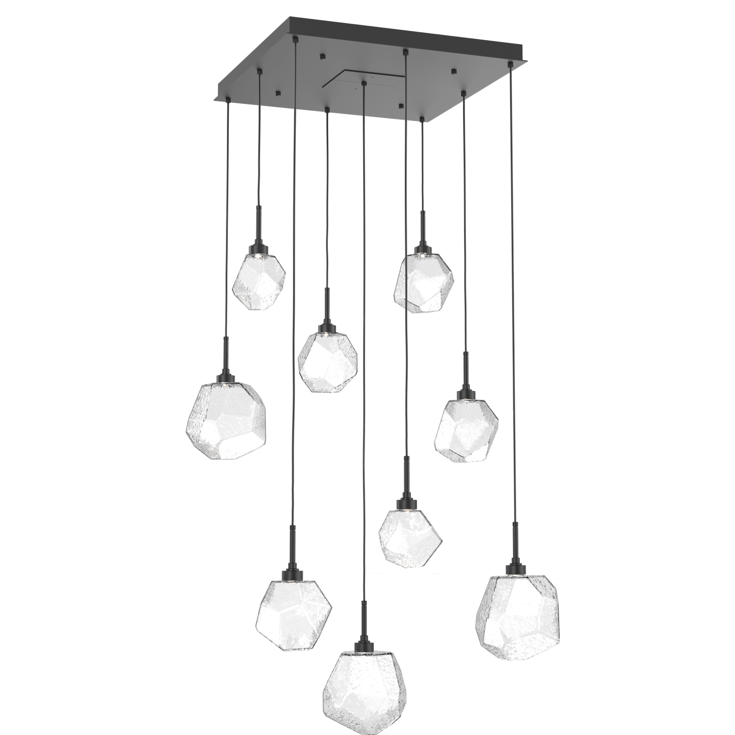 CHB0039-09-MB-C-Hammerton-Studio-Gem-9-light-square-pendant-chandelier-with-matte-black-finish-and-clear-blown-glass-shades-and-LED-lamping