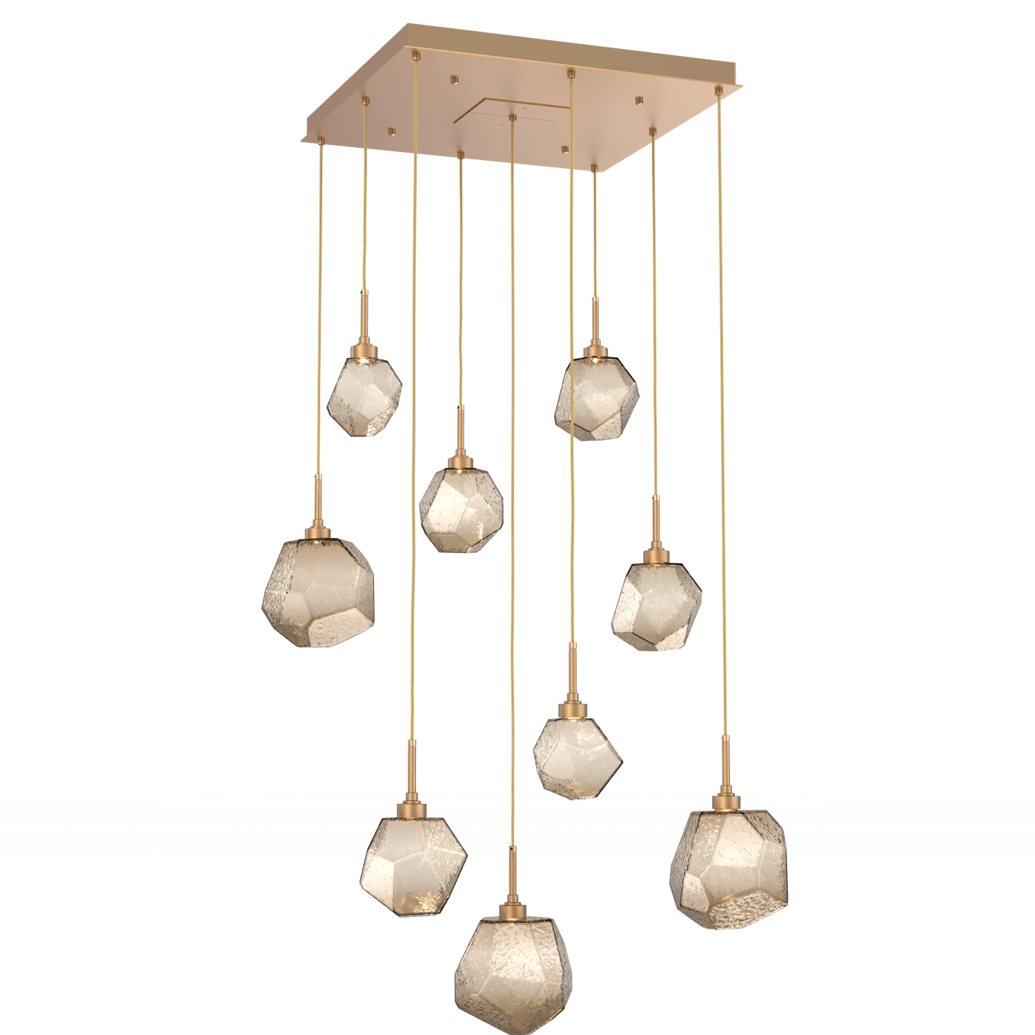 CHB0039-09-NB-B-Hammerton-Studio-Gem-9-light-square-pendant-chandelier-with-novel-brass-finish-and-bronze-blown-glass-shades-and-LED-lamping