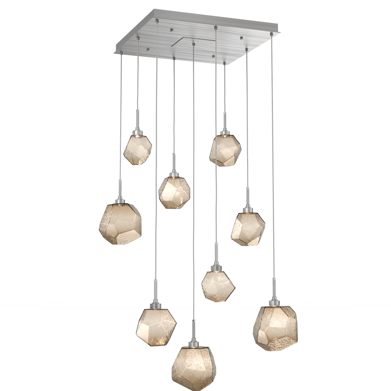 CHB0039-09-SN-B-Hammerton-Studio-Gem-9-light-square-pendant-chandelier-with-satin-nickel-finish-and-bronze-blown-glass-shades-and-LED-lamping