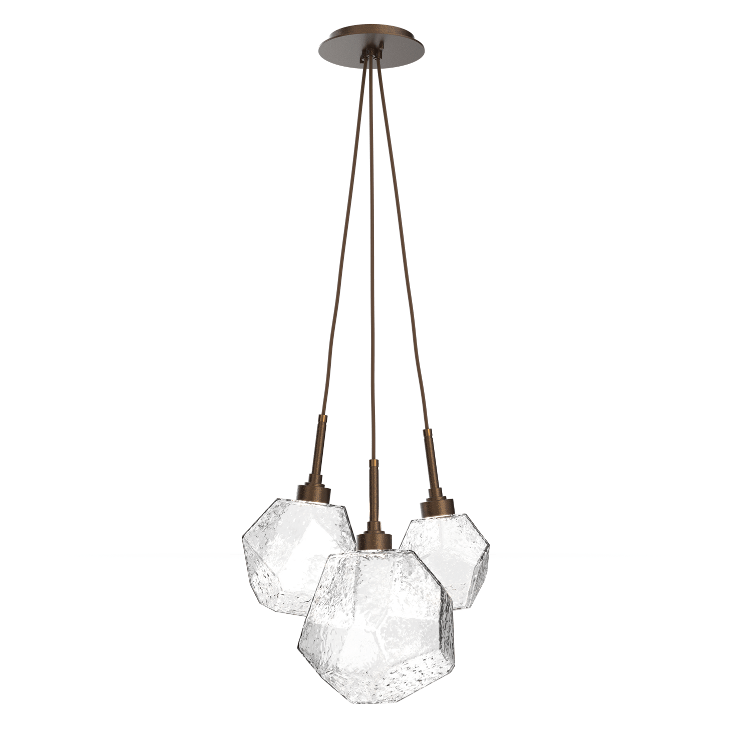 CHB0039-0E-FB-C-Hammerton-Studio-Gem-3-light-cluster-pendant-light-with-flat-bronze-finish-and-clear-blown-glass-shades-and-LED-lamping