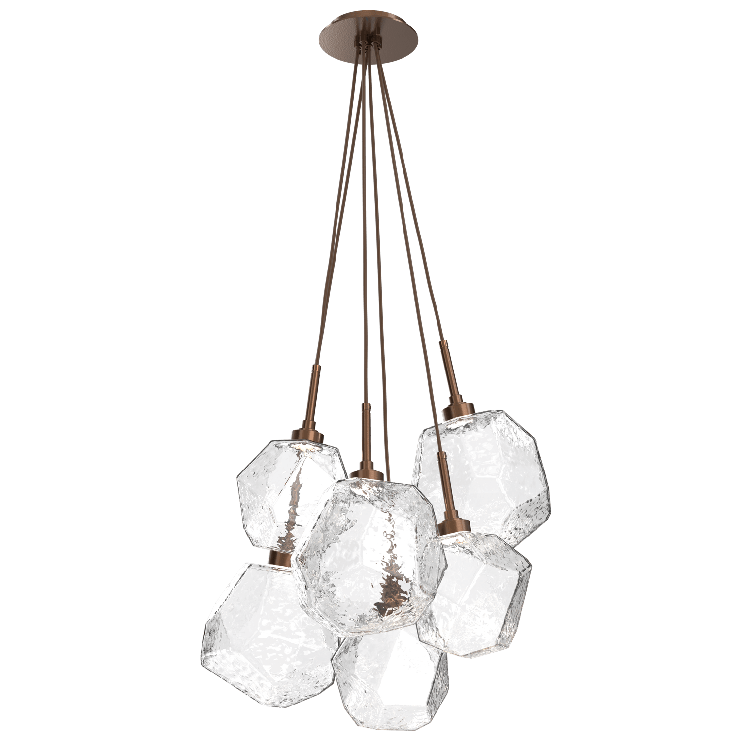 CHB0039-0F-BB-C-Hammerton-Studio-Gem-6-light-cluster-pendant-light-with-burnished-bronze-finish-and-clear-blown-glass-shades-and-LED-lamping