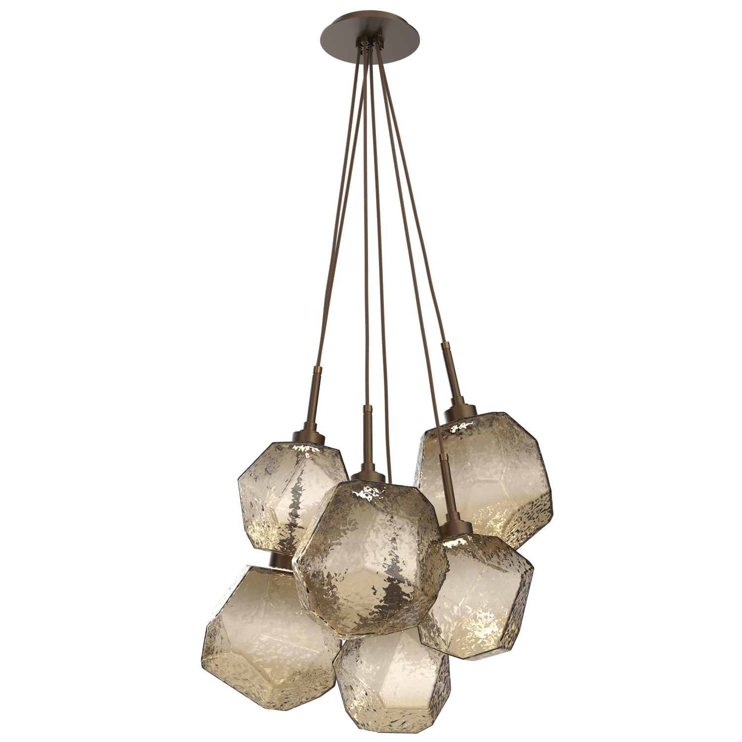 CHB0039-0F-FB-B-Hammerton-Studio-Gem-6-light-cluster-pendant-light-with-flat-bronze-finish-and-bronze-blown-glass-shades-and-LED-lamping
