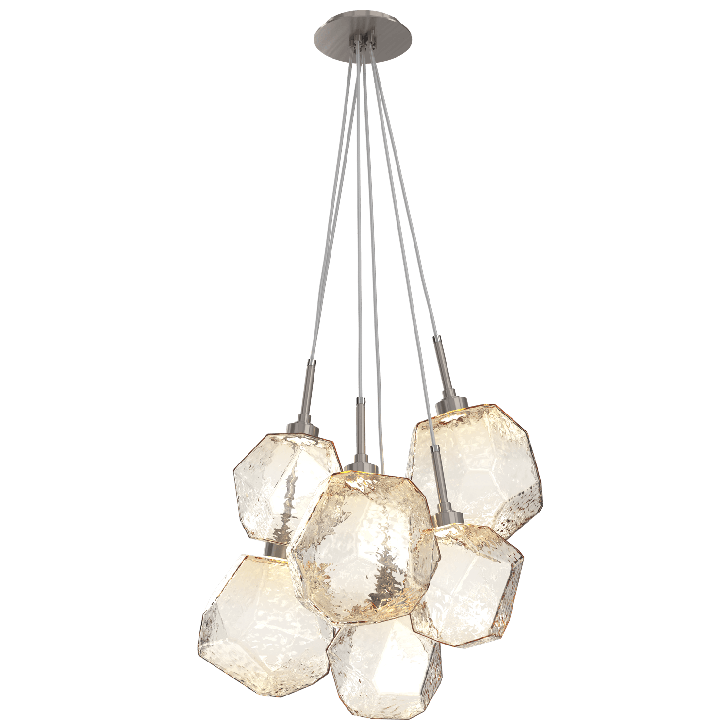 CHB0039-0F-GM-A-Hammerton-Studio-Gem-6-light-cluster-pendant-light-with-gunmetal-finish-and-amber-blown-glass-shades-and-LED-lamping