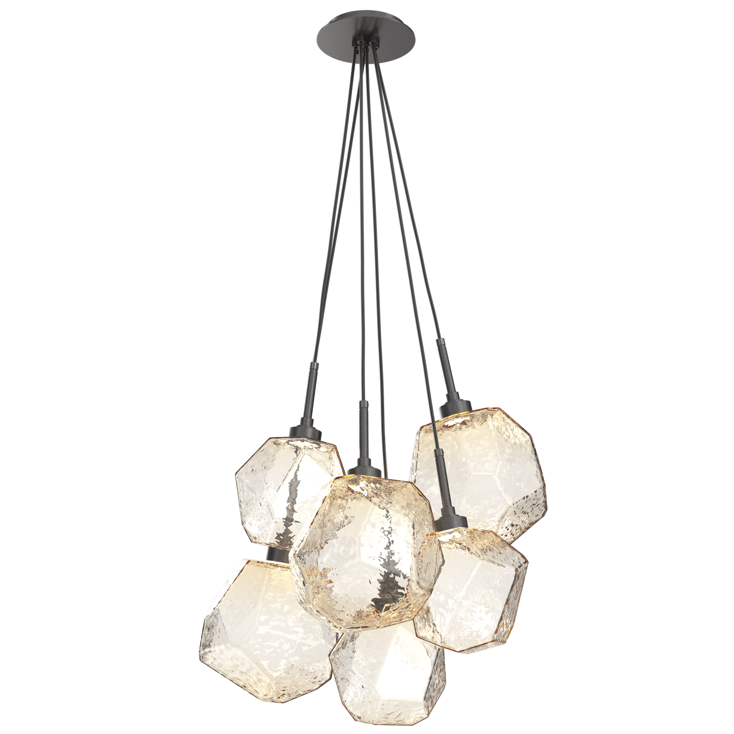 CHB0039-0F-GP-A-Hammerton-Studio-Gem-6-light-cluster-pendant-light-with-graphite-finish-and-amber-blown-glass-shades-and-LED-lamping
