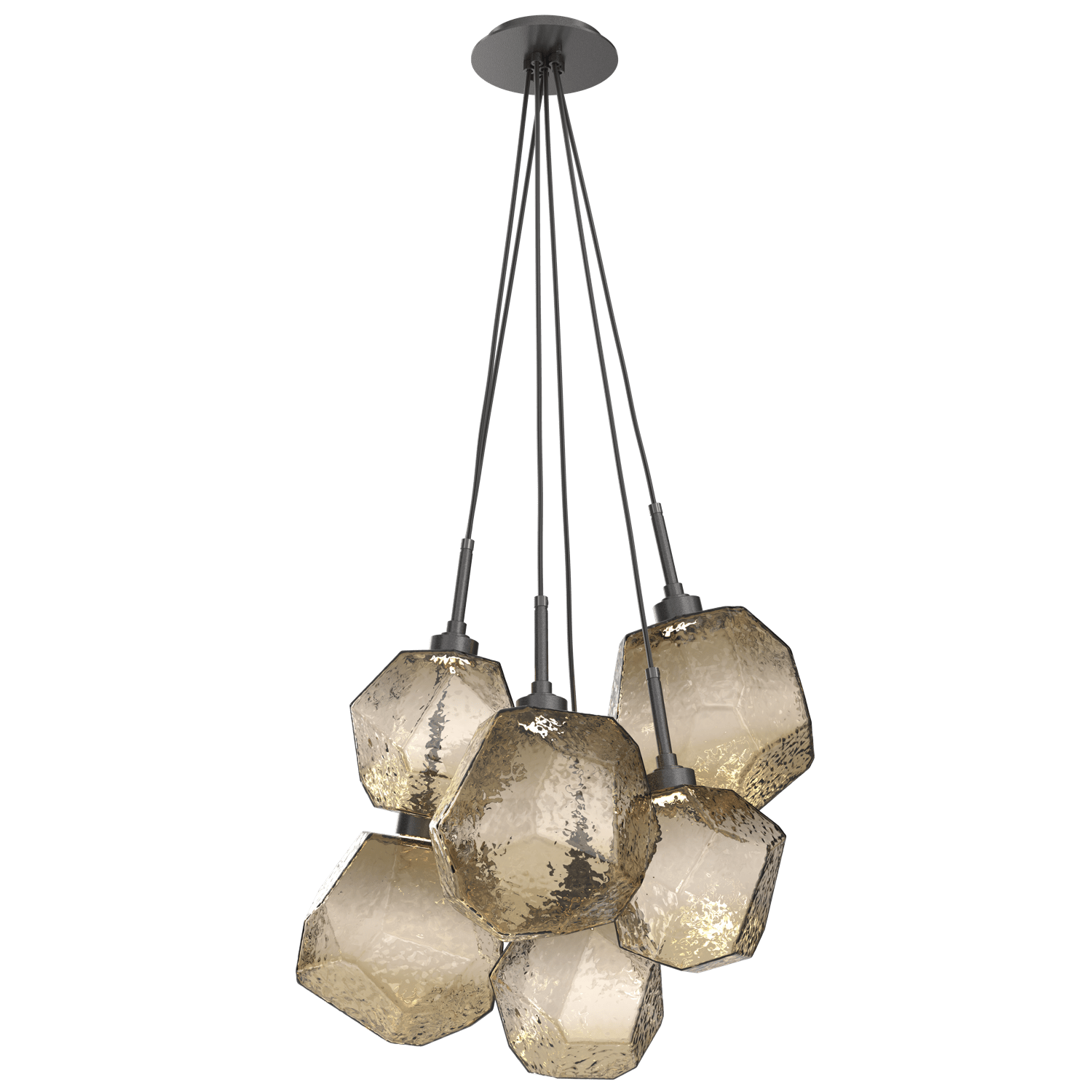 CHB0039-0F-GP-B-Hammerton-Studio-Gem-6-light-cluster-pendant-light-with-graphite-finish-and-bronze-blown-glass-shades-and-LED-lamping